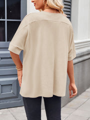 Relaxed drape sleeve tee in Dust Storm with cuffed short sleeves and a crew neck.