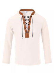Men's Vintage Lace-up Long Sleeve Henley Plus Size, product detail