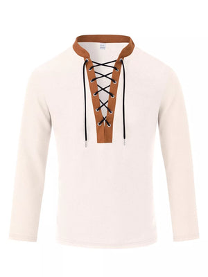 Men's Vintage Lace-up Long Sleeve Henley Plus Size, product detail