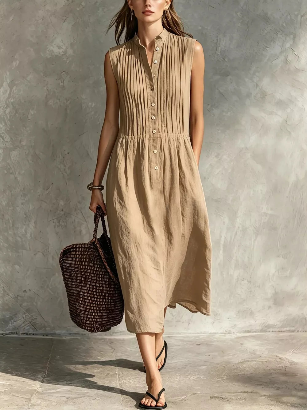 Sleeveless Button Front Midi Dress Plus Size, alternate angle