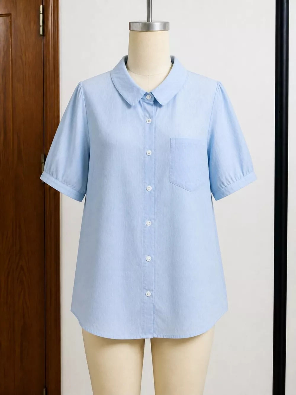 Full Size Button Up Short Sleeve Shirt Plus Size, side view