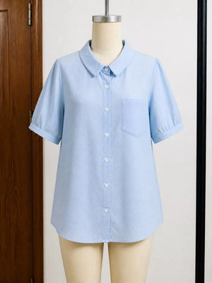 Full Size Button Up Short Sleeve Shirt Plus Size, side view