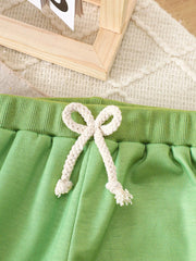 Children's Golf Cart Striped Top And Pants Set in Light Green, fabric detail