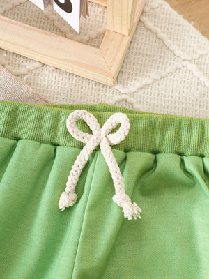 Children's Golf Cart Striped Top And Pants Set in Light Green, fabric detail