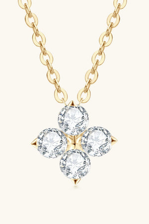 Gold necklace with four-petal diamond blossom pendant, 925 sterling silver