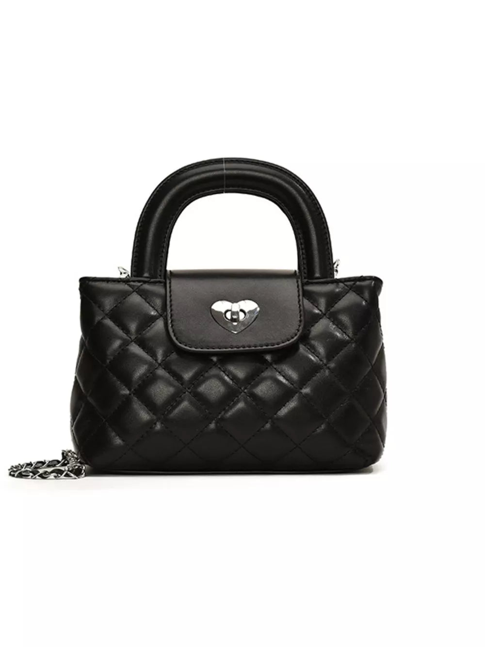 Quilted Heart Lock Crossbody Bag in Black, fit detail