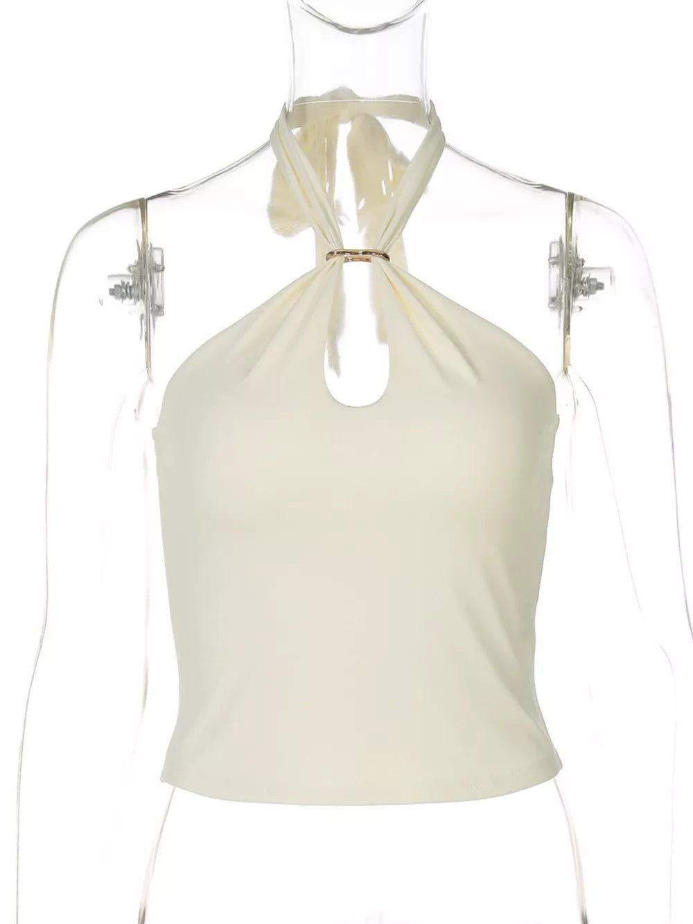 Apricot crisscross halter cami with keyhole and gold ring accent