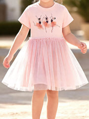 Toddler blush pink cotton dress with ballerina graphic and tulle skirt