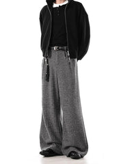 Premium Plus Size Ribbed Sweatpants in gray, wide leg, with tassel detail.