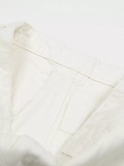 White maternity capris with wide legs and a comfortable waistband detail.