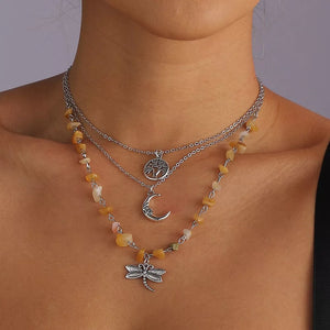 3-piece Bohemian Layered Alloy Necklace in Silver, model styling view