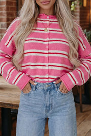 Striped Button-up Cardigan in Pink, back view