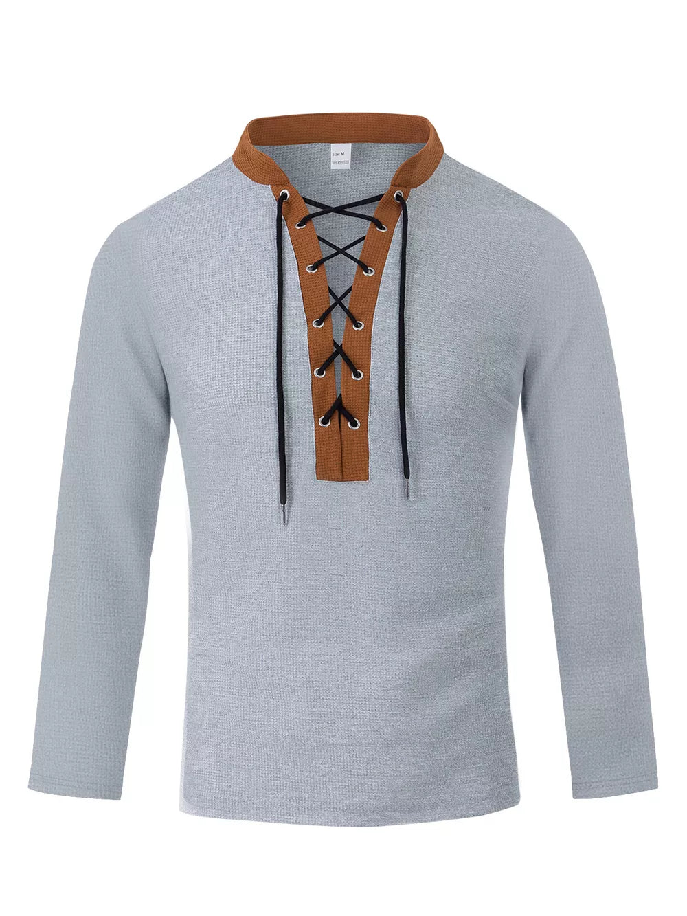 Men's Vintage Lace-up Long Sleeve Henley Plus Size, back view