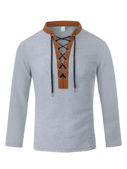 Men's Vintage Lace-up Long Sleeve Henley Plus Size, back view