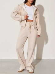 Zip-up Hoodie And Wide-leg Pants Set in Pink, front view