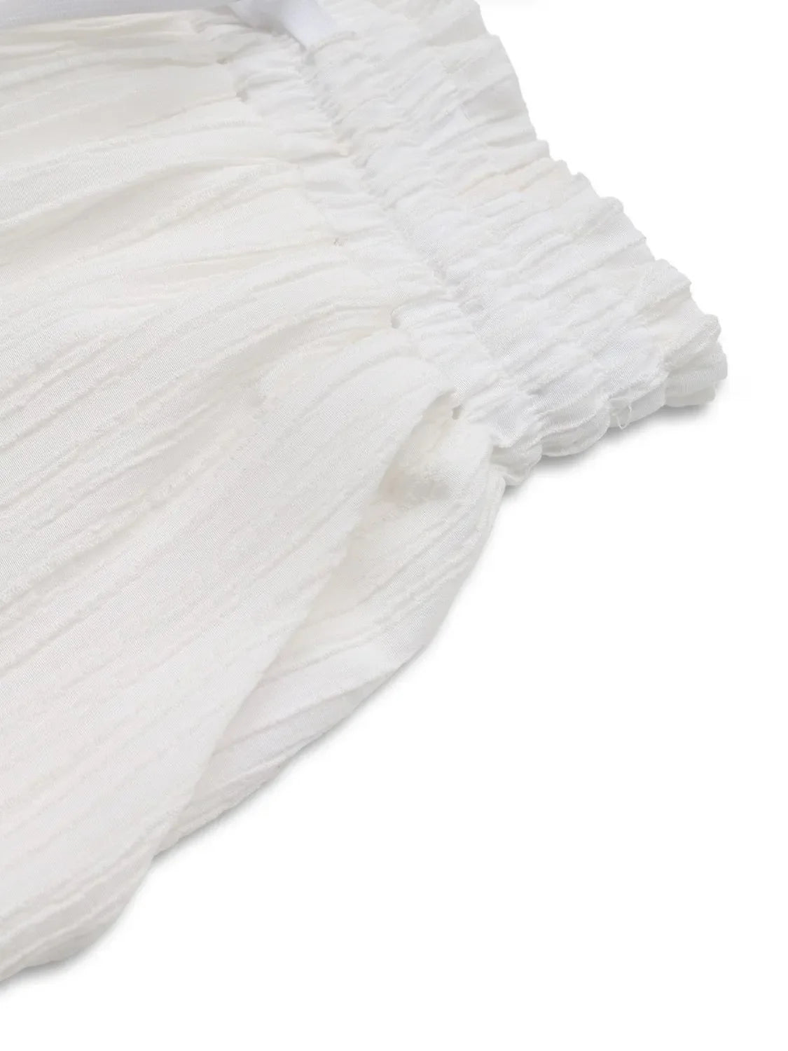 White textured shorts with elastic waistband detail