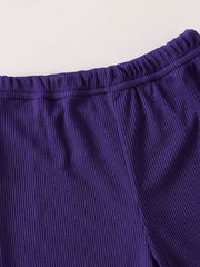 Purple ribbed baby pants with elastic waistband