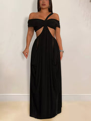 Cutout Off Shoulder Ruched Maxi Dress in Dark Gray, side view