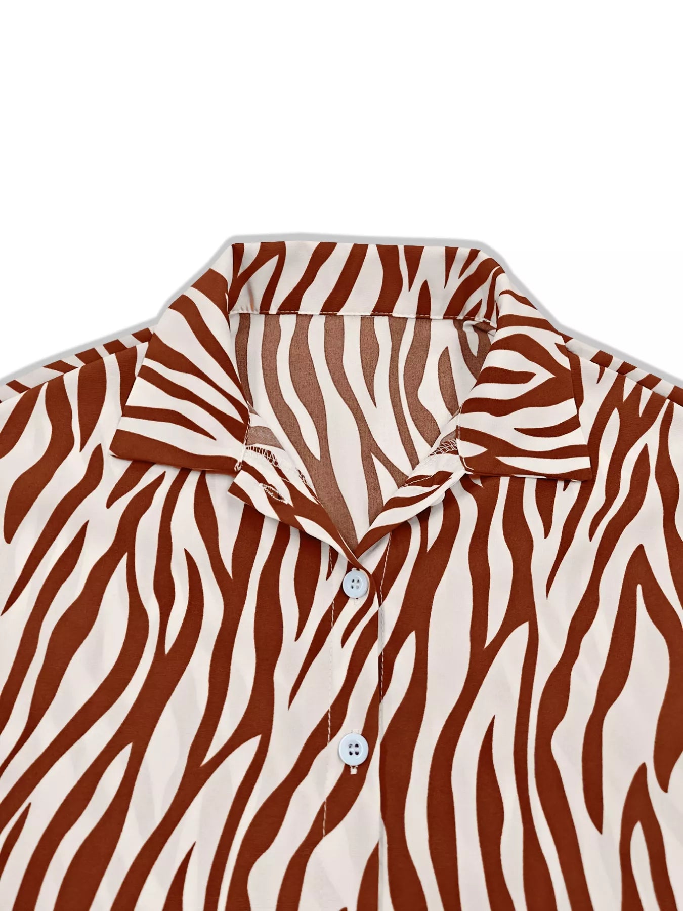 Brown zebra print relaxed fit collared shirt with button front detail