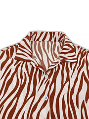 Brown zebra print relaxed fit collared shirt with button front detail