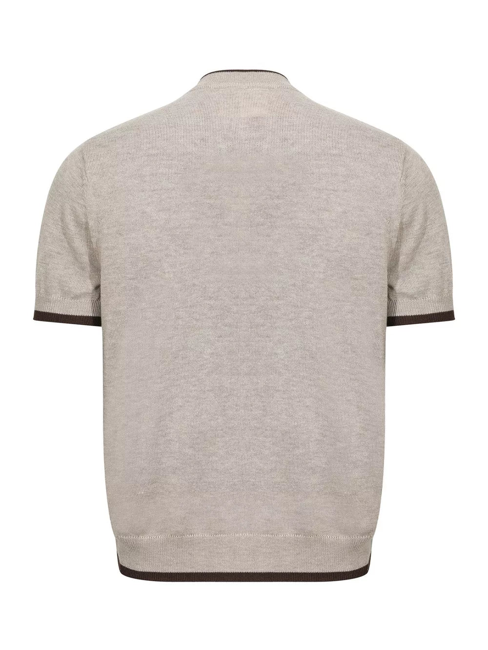 Men's Short Sleeve Collar Knit Top in Apricot, close-up detail