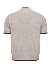 Men's Short Sleeve Collar Knit Top in Apricot, close-up detail