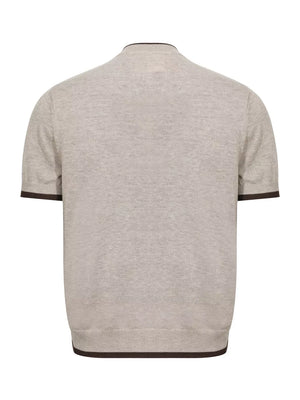 Men's Short Sleeve Collar Knit Top in Apricot, close-up detail