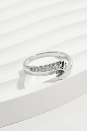 Silver asymmetrical bar ring with zirconia accents