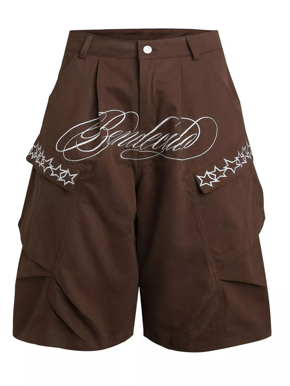 Men's Embroidered Cargo Capris in Brown, fit detail