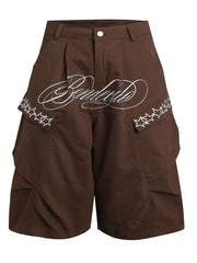 Men's Embroidered Cargo Capris in Brown, fit detail