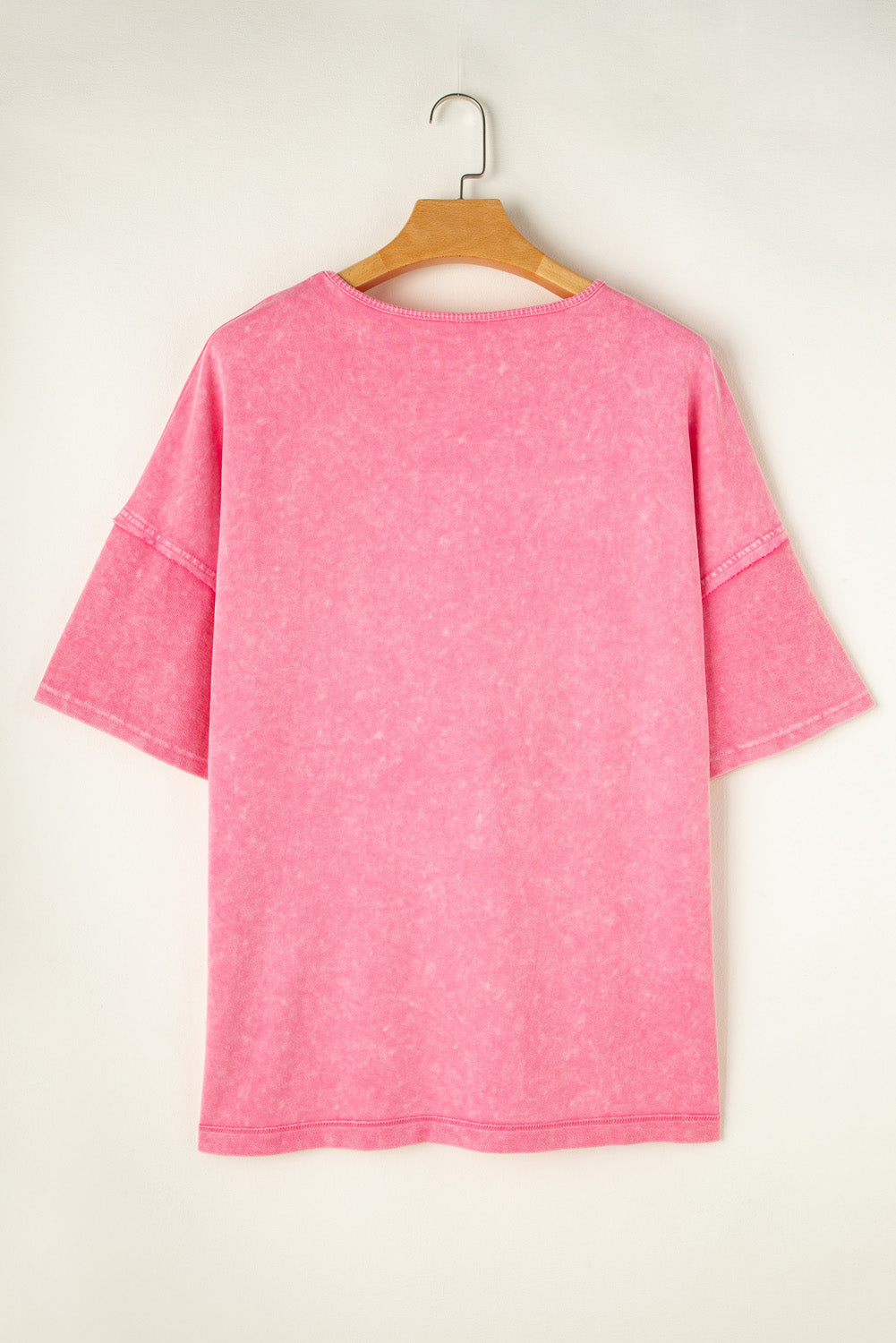 Pink acid wash t-shirt with layered short sleeves and crew neck