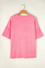 Pink acid wash t-shirt with layered short sleeves and crew neck