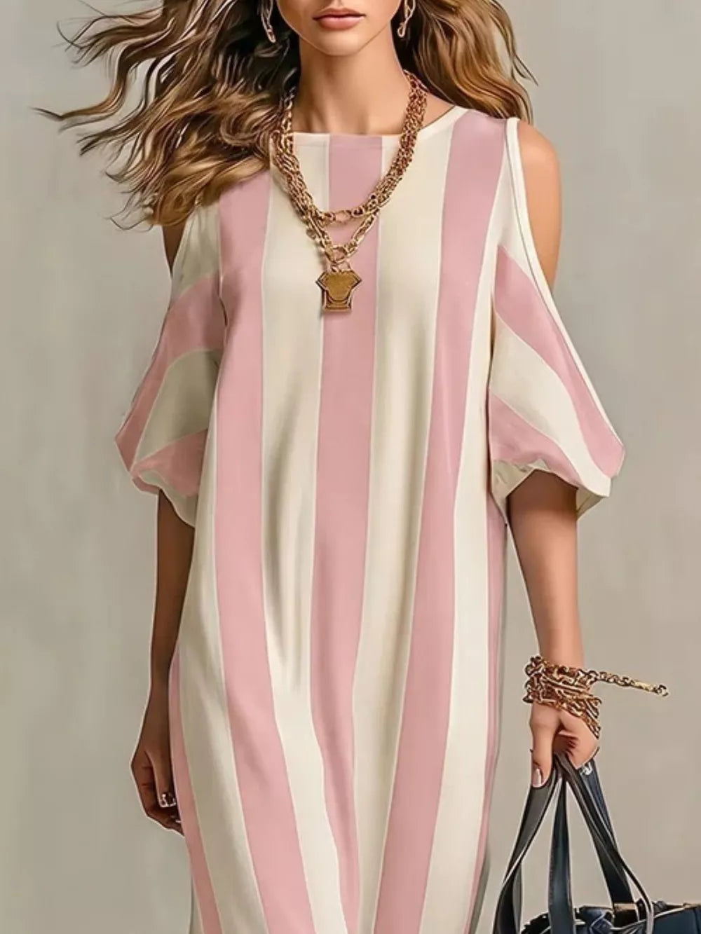 Striped Cold Shoulder Maxi Dress, fit detail