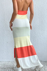 Color Block Spaghetti Strap Knit Dress in Strawberry, side view