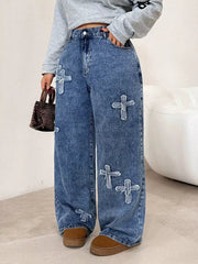 Embellished Wide-leg Denim Jeans
