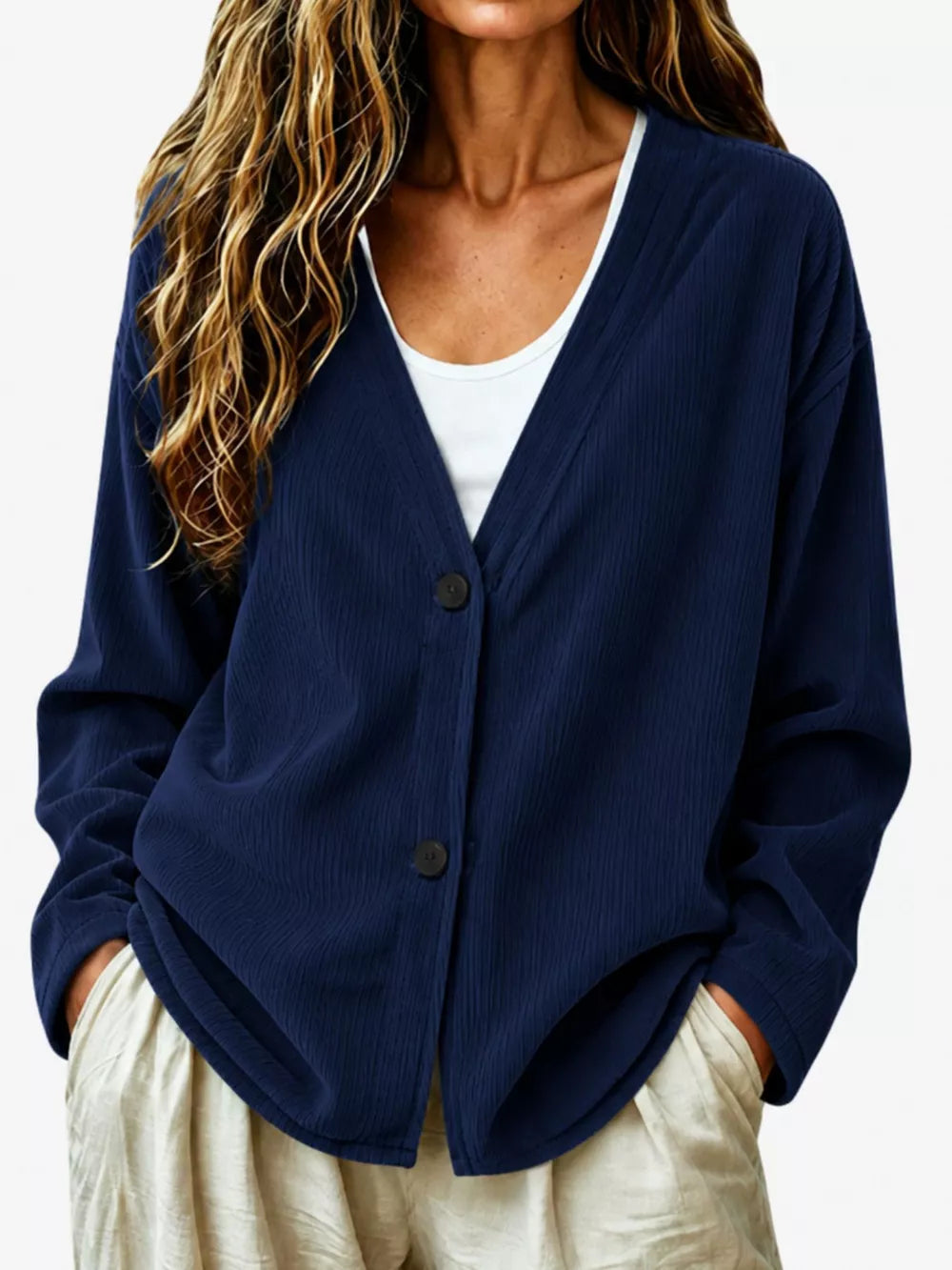 Casual Corduroy Button-up Cardigan in Terracotta, view 11