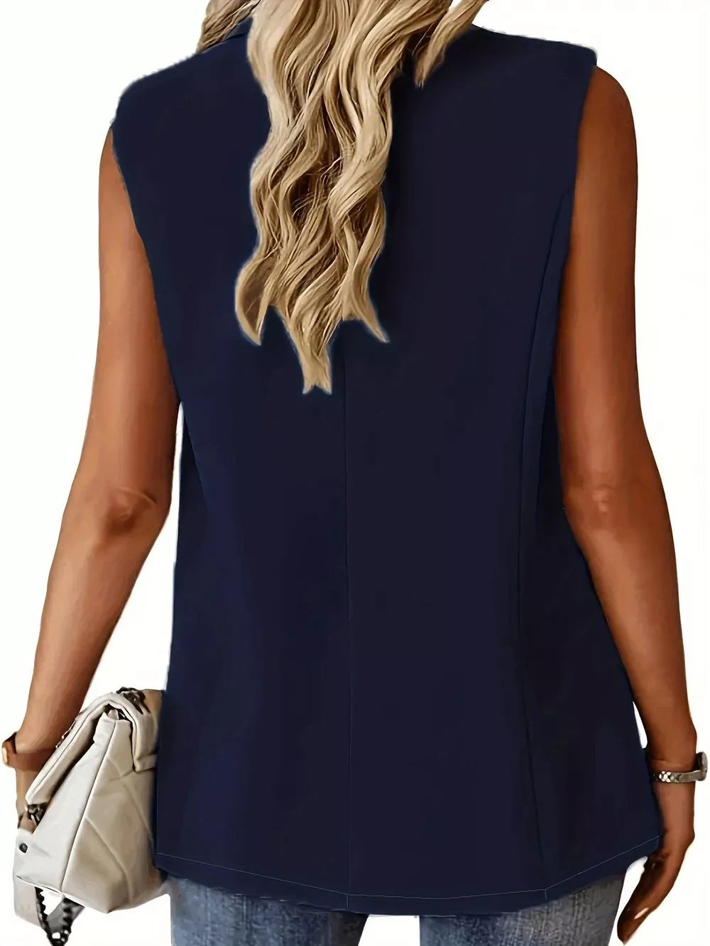 One Button Blazer Vest in Navy, view 21