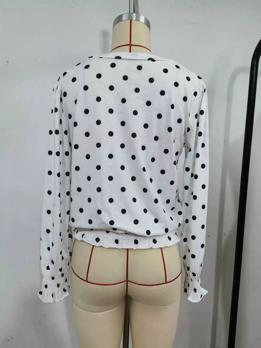 Polka Dot V-neck Smocked Blouse, model styling view