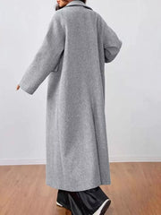 Gray wool-blend longline overcoat with a relaxed fit and wide lapels.