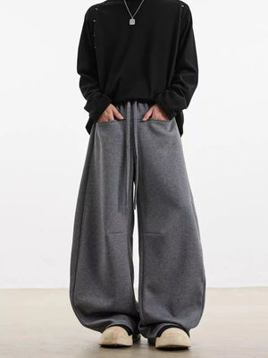 Men's gray wide-leg sweatpants with drawstring and pockets