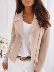 Asymmetrical Zip Long Sleeve Jacket in Tan, view 18