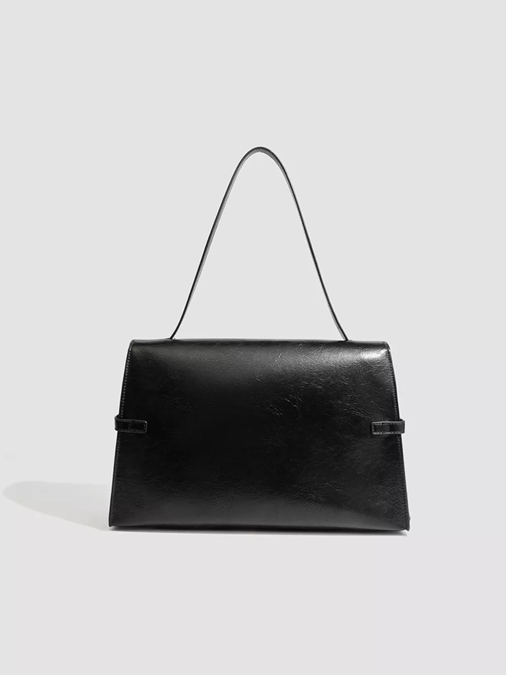 Black pu leather shoulder bag with buckle detail