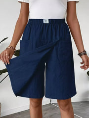 Elastic Waist Wrap Skort in Light Gray, back view