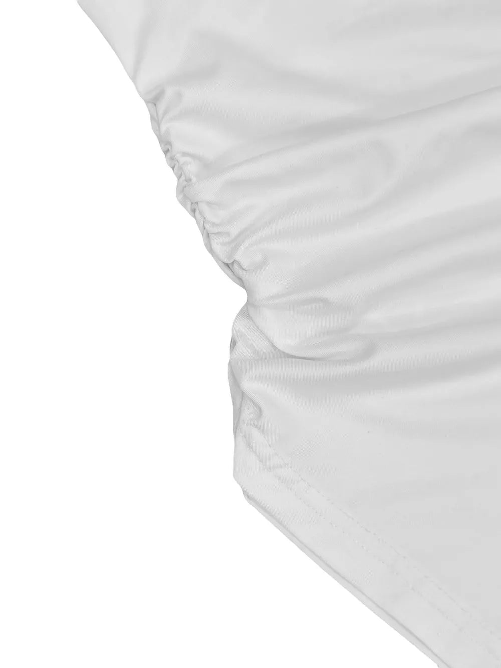 White asymmetrical one-shoulder camisole with ruched side detail