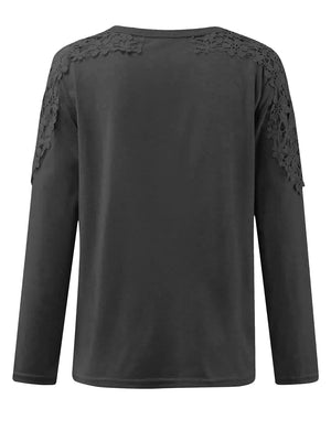 Black long sleeve top with lace yoke and sleeve detail