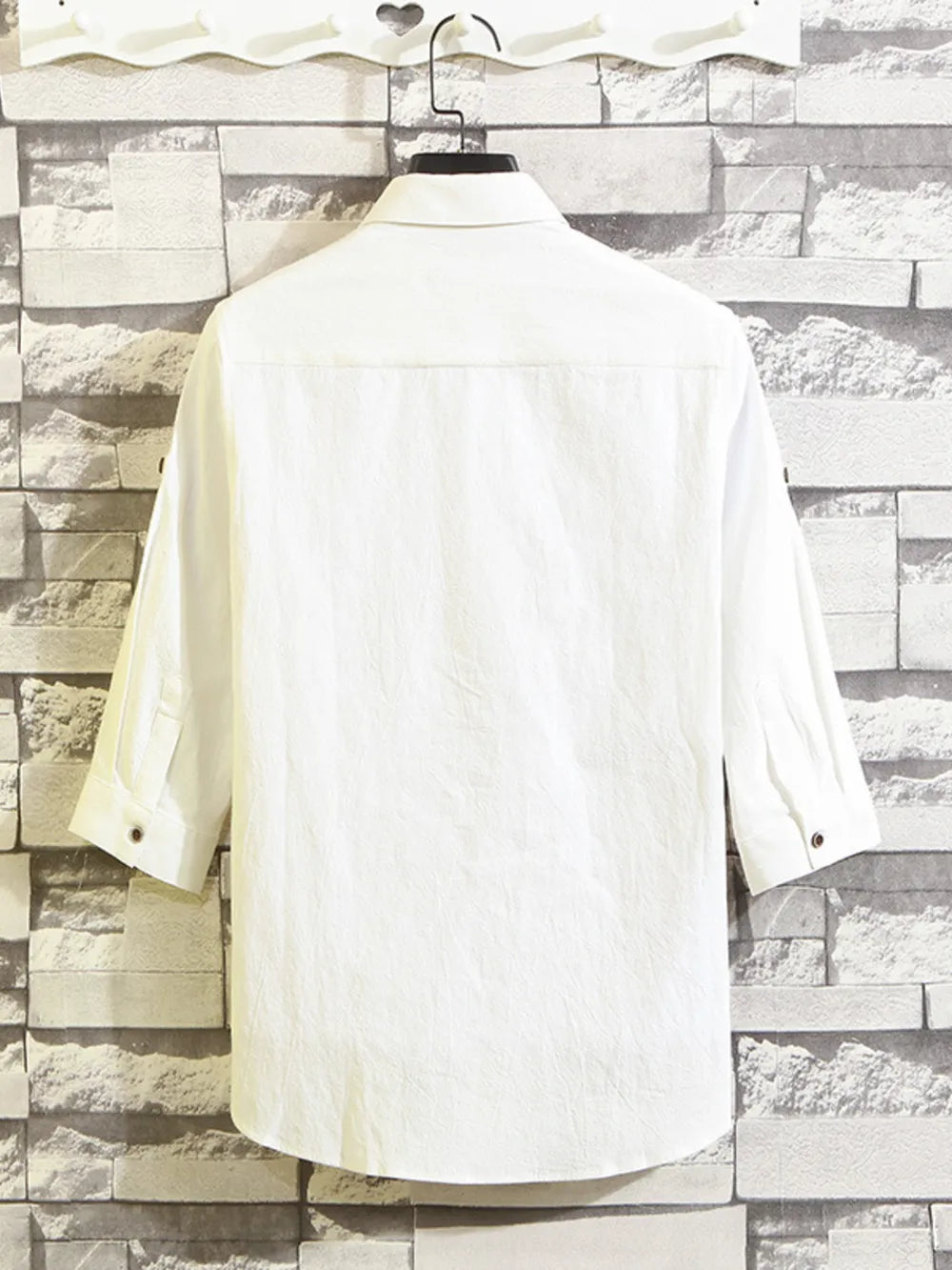 Men's Plus Size Button Up 3/4 Sleeve Shirt in Dark Gray, back view