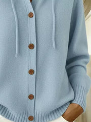 Hooded Button-up Cardigan in Pink, close-up detail