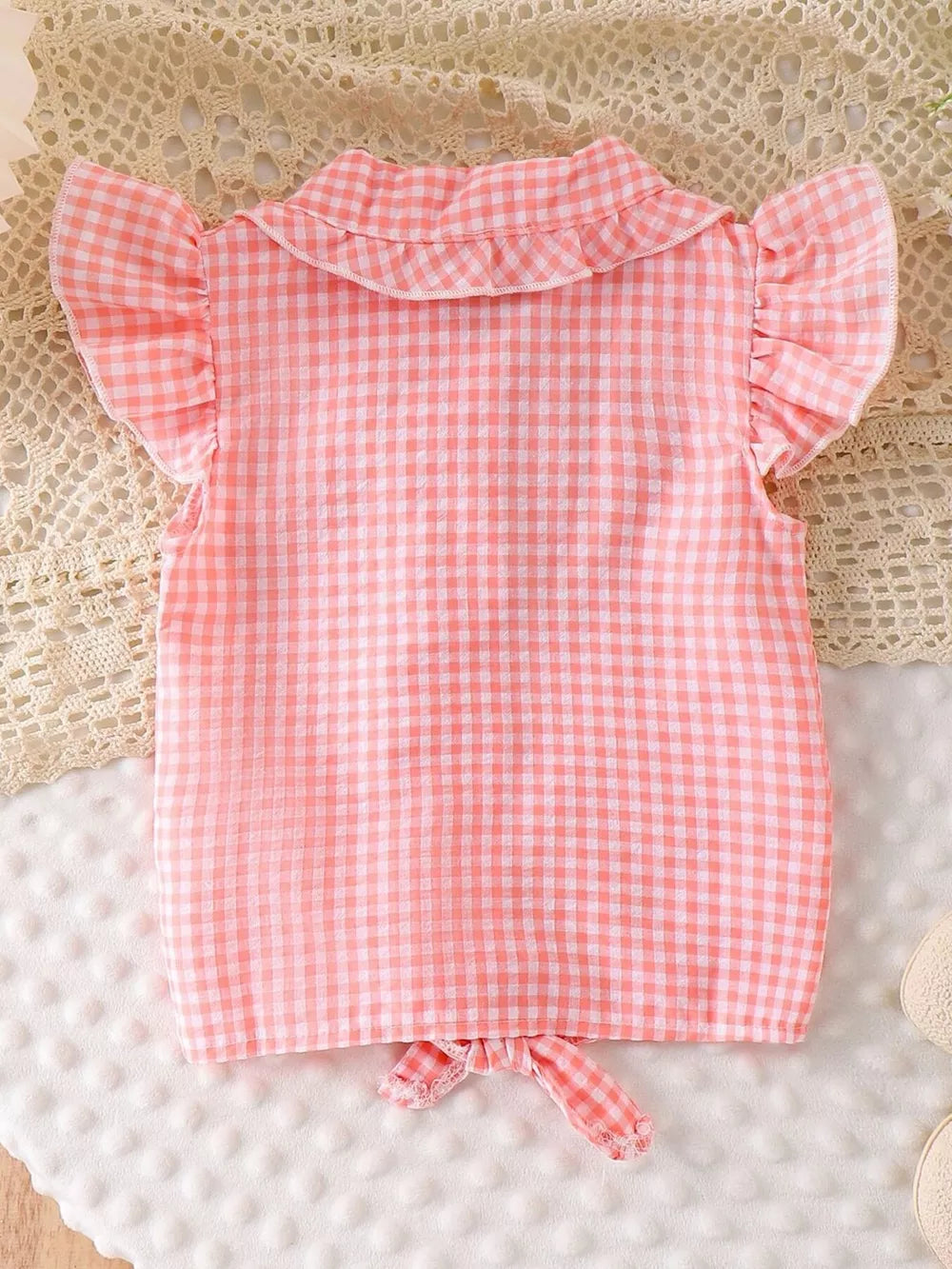 Children's Gingham Ruffle Collar Sleeveless Shirt in Yellow, editorial view