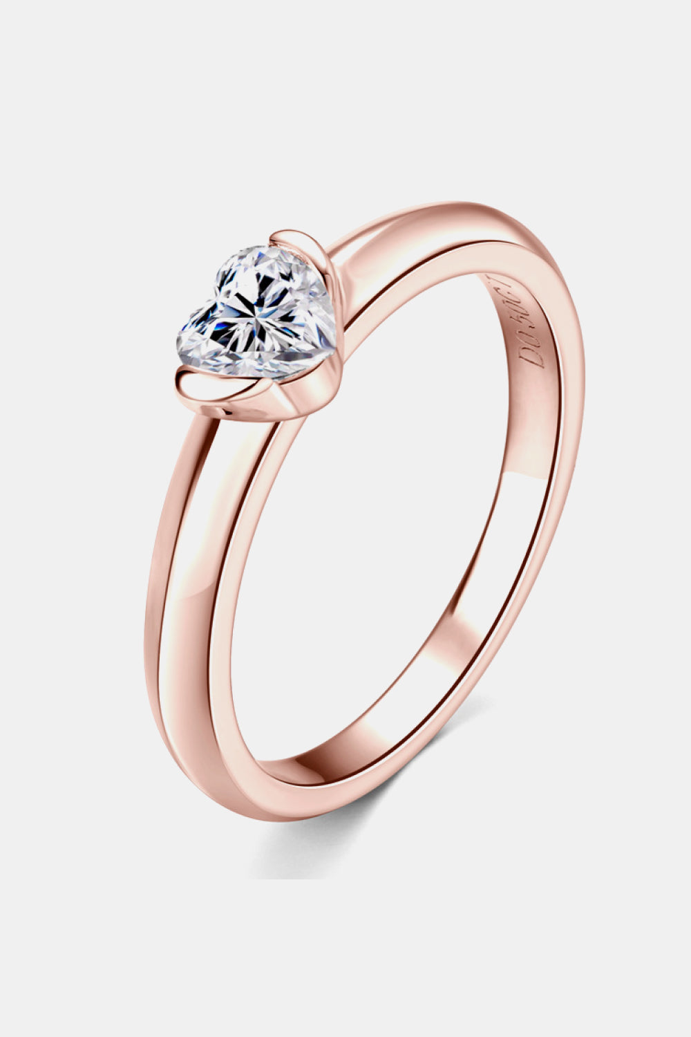 Rose gold ring with a heart-cut moissanite solitaire stone