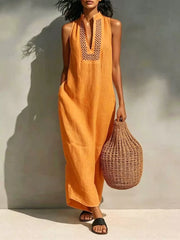 Sleeveless Maxi Dress With Pockets in Orange, back view